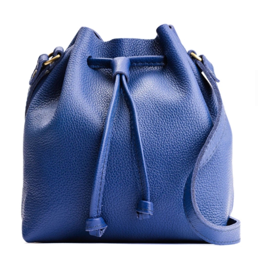Elegant Blue Leather Bucket Bag